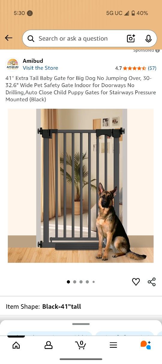 41" Extra Tall Baby Gate for Big Dog No Jumping Over, 30-32.6" Wide Pet Safety Gate Indoor for Doorways No Drilling,Auto Close Child Puppy Gates