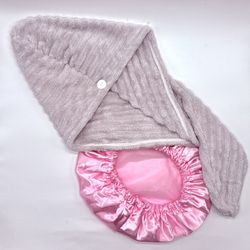 2PC Hair Care Set – Quick Dry Towel & Satin Shower Cap