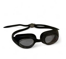 Black swim goggles with gray lenses