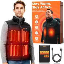 Heated Vest for Men, 16000mAh 7.4V Battery Pack Included, Rechargeable Heated Vest for Hunt Camping Cycling Ski