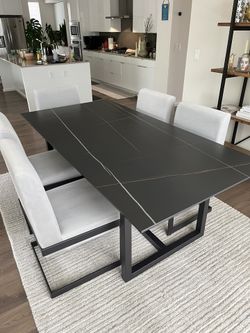 Macy’s Emila Dining Table + 6 Chairs - Sintered Stone, Seats 6 (Moving Sale)