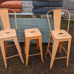 Three Vintage Metal Bar Stools