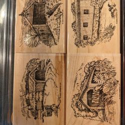 Stampin Up, 2003 Changing Seasons, Four Piece Rubber Ink Wood Mounted Stamp Set