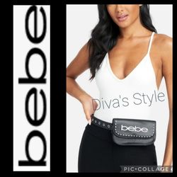 bebe Waistpack Flap Over Black Belt Bag Rhinestones Women's Size Large/ X-Large