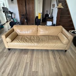 HD Buttercup Mid-Century Modern Tan Leather Sofa / Couch - 88" Wide