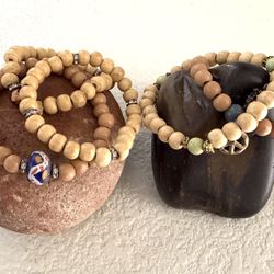 5 Stackable Coconut And Sandal Wood Bracelets