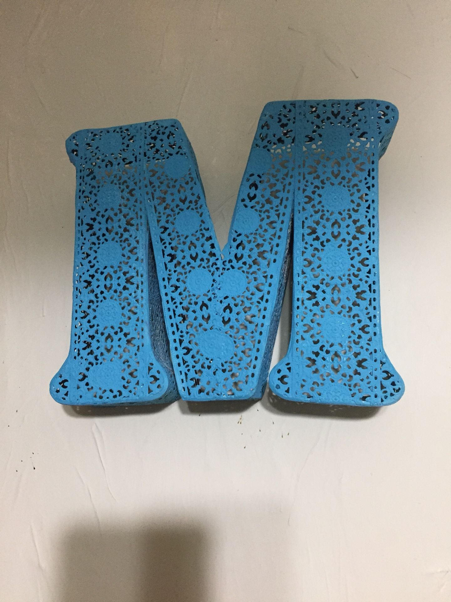 8”x8” metal turquoise letter “M” lace pattern