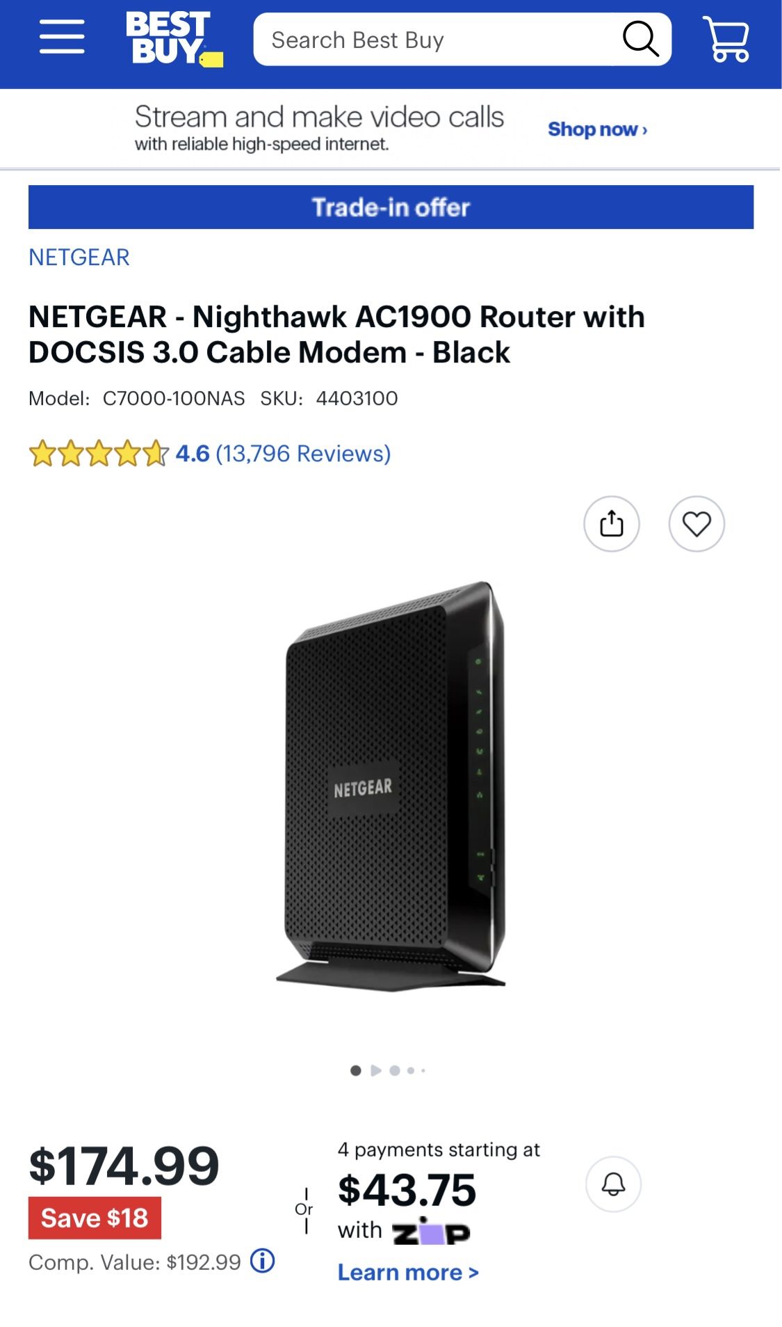 Nighthawk AC1900 Router with DOCSIS 3.0 Cable Modem - Netgear