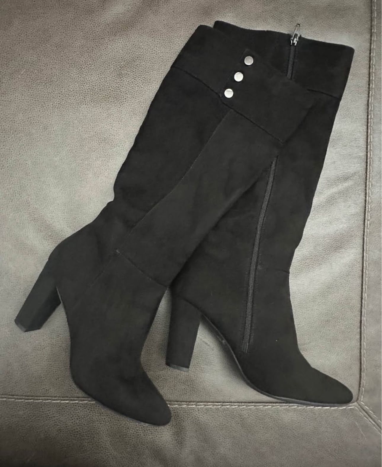 Suede Black Leather Boots Size 9