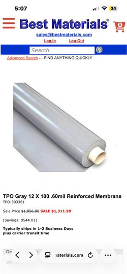 GAF EVERGUARD TPO 60mil 10x100ft roofing membrane rolls