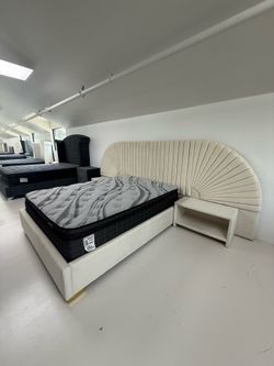 Cream Velvet Bed Frame With Matching Night Stands