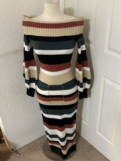 NWT Knit Over the shoulder Dress Striped with pockets
