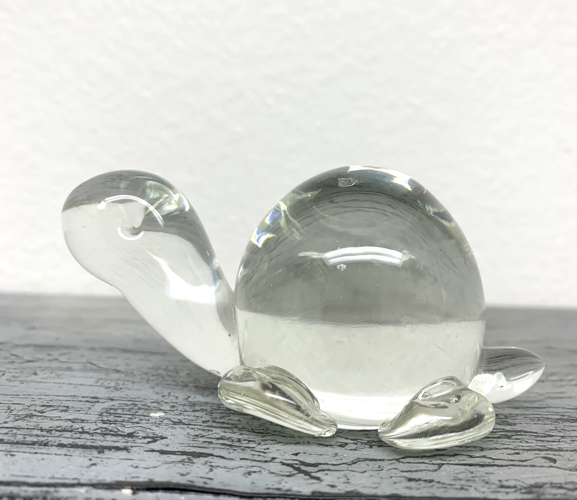 Art Glass Clear Turtle 5”long 2” Tall Paperweight