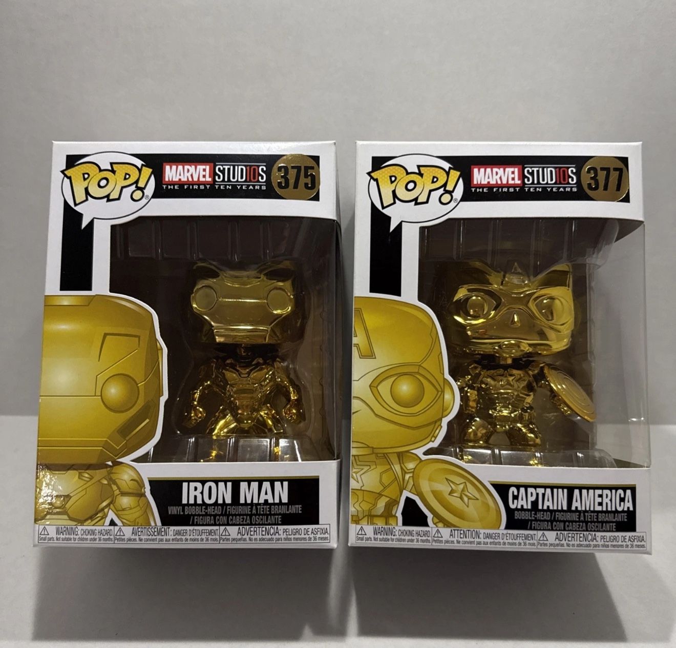 Funko Pop #375 And #377 Gold Iron Man and Gold Captain America