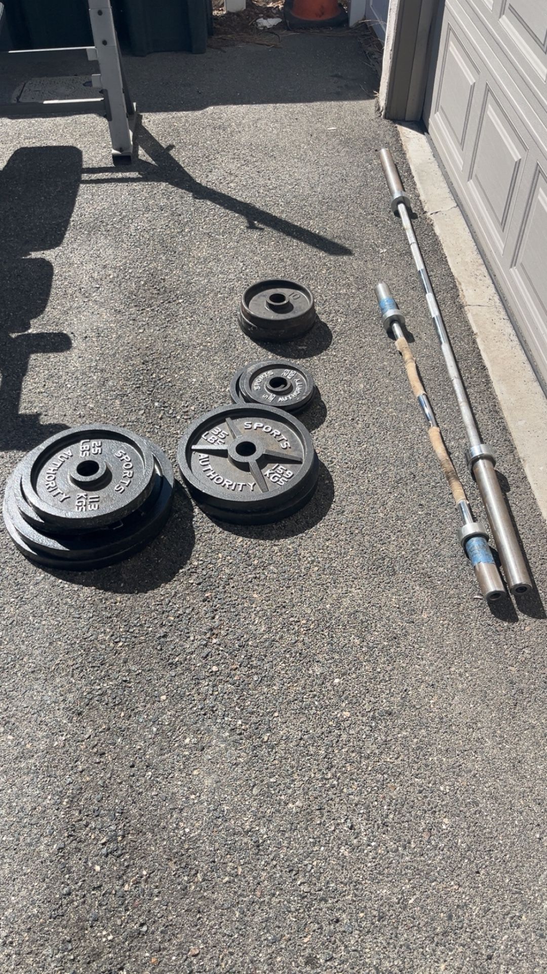 Bench Press With Weights, Curl Bar, And Olympic Barbell