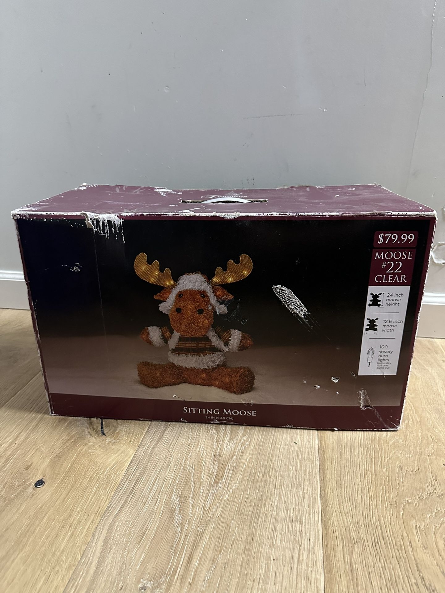 NEW 24" Sitting Moose #22 Clear Lighted Holiday Decoration (100 Steady Bulbs)