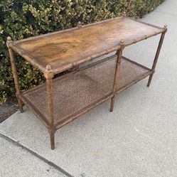Baker Furniture Bamboo Wood Cane Console Foyer Table Boho Vintage 