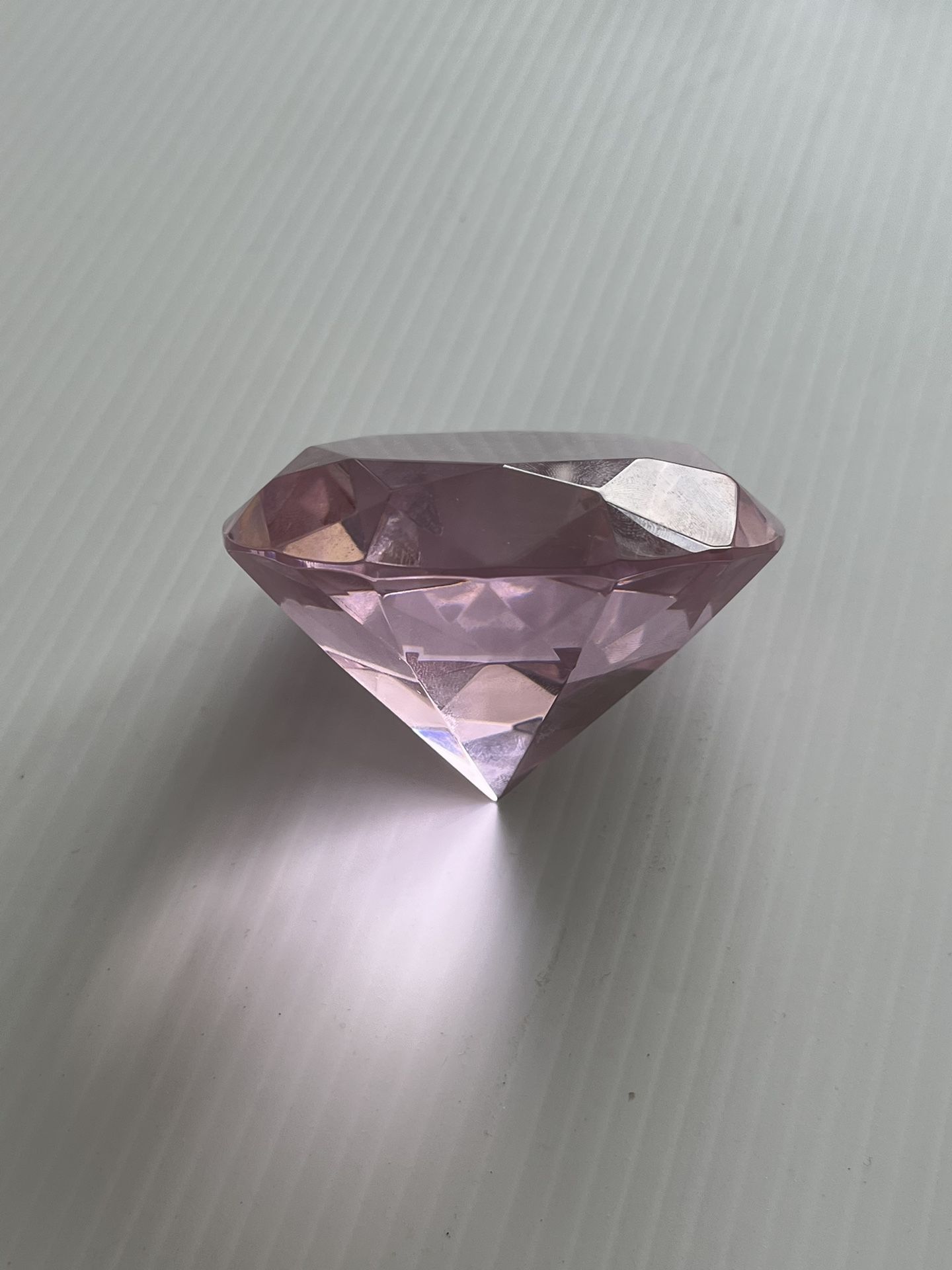 Crystal Diamond Paperweight Pink Round Prism Cut