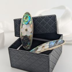 Vintage Silver Barrette Hair Clips, Mexican Art, Sterling silver 