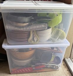 bulk kitchen items - plates, bowls, silverware, compost bin, etc