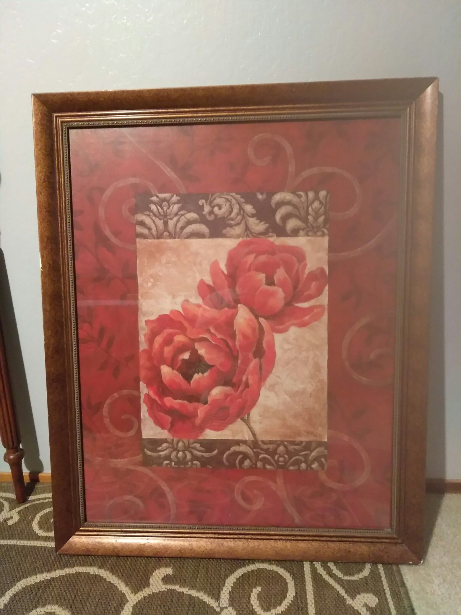Large pretty picture glass in wooden frame
