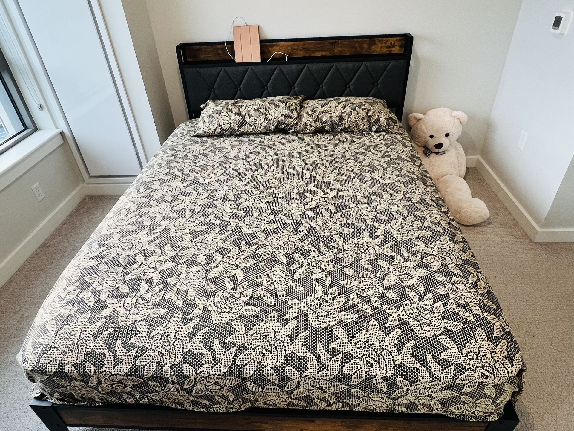 Brand New Queen Size Bed (having Charging Socket) With Matters Plus Pillows