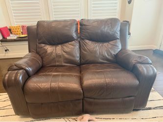 Brown Leather Power Reclining Loveseat