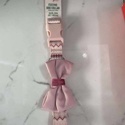 Merry & Bright Festive Dog collar Large Pink Pattern Bow