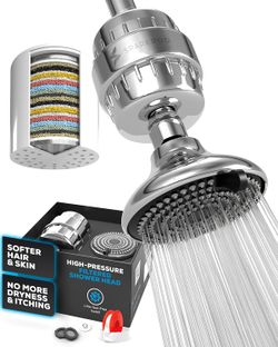 SparkPod 23-Stage Filtered Shower Head with 3 Spray Settings - High Pressure Shower Head with Filters for Dry Hair and Skin - Showerhead with Filter R