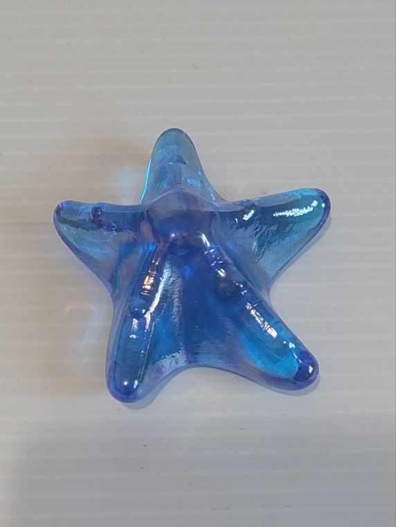 Vintage Aqua Blue Textured Art Glass Starfish Paperweight 2.5"