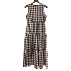 TILLIE K Black & White Plaid Sleeveless Tiered Maxi Dress Sz XL NEW $56