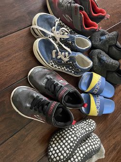 Kids size 12 shoes shoe bundle vans sneakers slippers Skechers slides