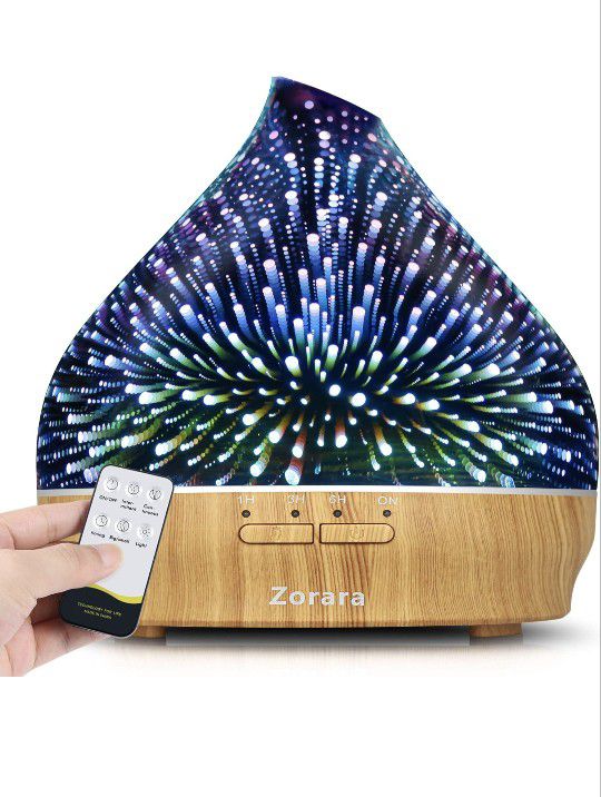 Brand New Essential Oil Diffuser 550ml 3D Glass Ultrasonic Aromatherapy Cool Mist Humidifier With Remote Control AdjustableTimer, 7 Color LED Lights 