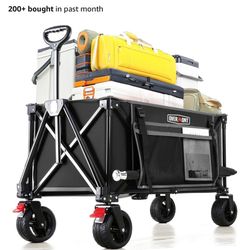Overmont Collapsible Wagon Cart with Wheels - 220L Foldable Heavy Duty Wagon with Big All-Terrain Wheels - 330Lbs Weight Capacity with Side Pockets fo