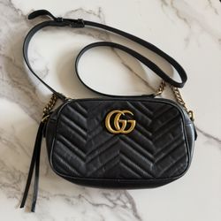 Gucci GG Marmont Mini Camera Bag – Black Leather, Gold Hardware