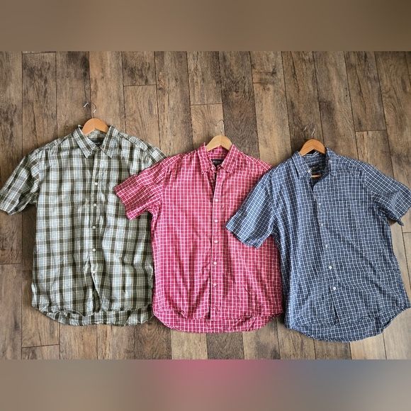 Eddie Bauer Men's Medium Plaid Short Sleeve Shirt Lot Green, Red, Blue