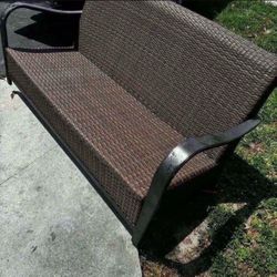 Wicker Patio Bench With Aluminum Arms
