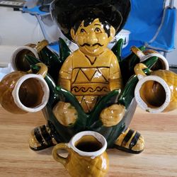 Tequila decanter shot glasses Mexican man sombrero liquid bottle man figure set 