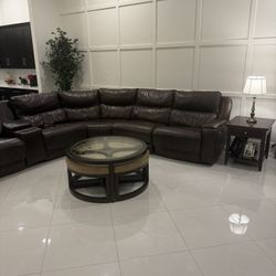 Southern Motion Genuine Leather Power Reclining Sectional – Dark Brown