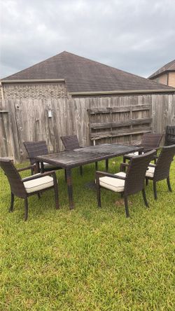 Outdoor kitchen set, 6 chairs with seat cushions
