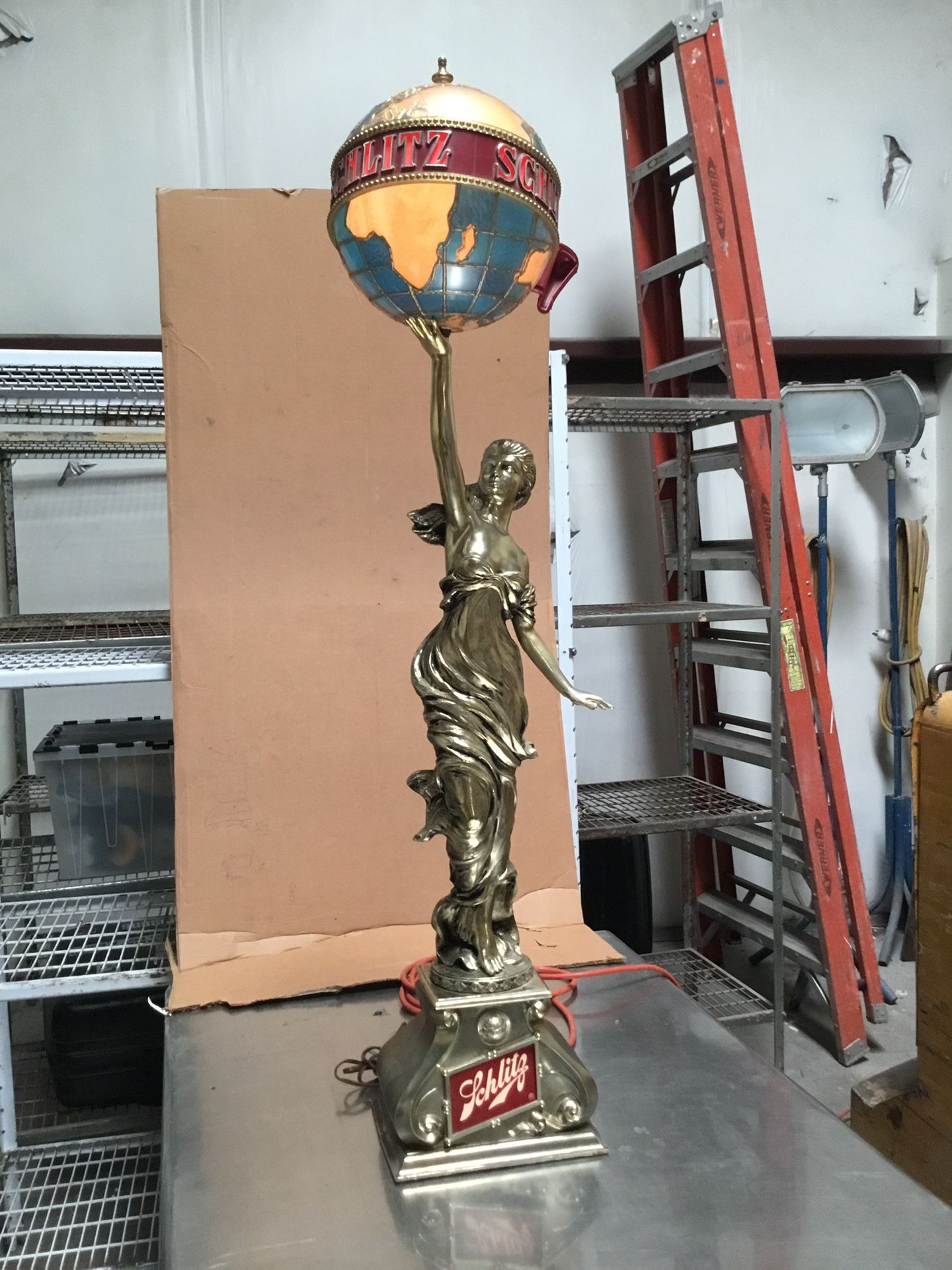 Vintage Schlitz Golden Goddess Beer Globe Statue
