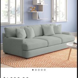 Emilio 90" Recessed Arm Sofa with Reversible Cushions - Seafoam Green Color