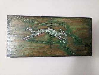 Green Wolf Carousel Painted On Wood