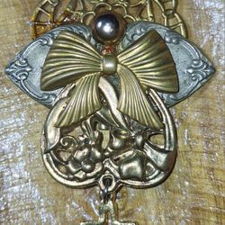 Vintage Unsigned Angel Brooch with Dangle Cross
