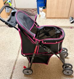 Dog strollers:  black and pink / beige rose gold