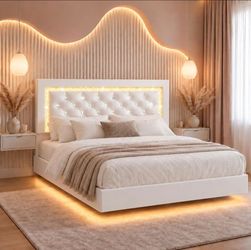 Floating Bed Frame Full with LED Lights and Diamond Headboard,White
BarnFurin Upholstered Bed Frame, No Box Spring Needed, Noise Free, Easy Assembly