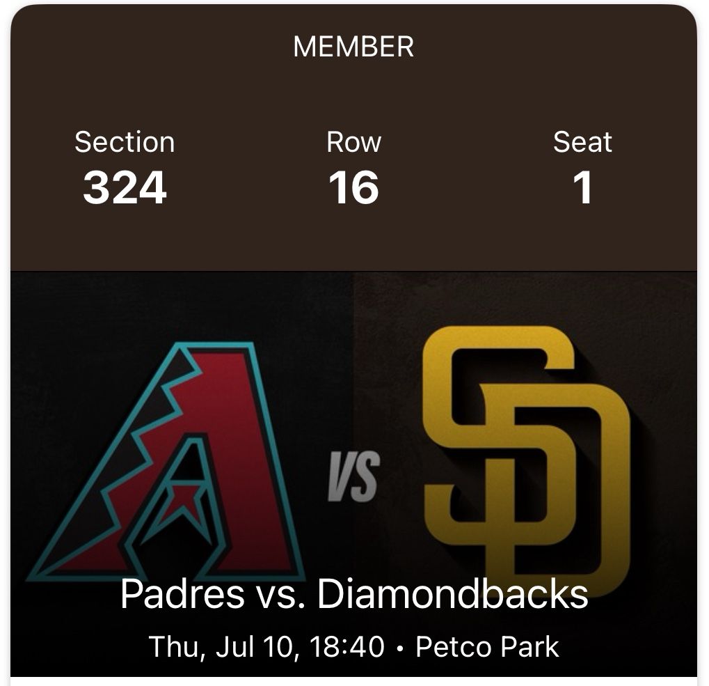 4 Tickets Padres-DBacks, 7/10, 640pm