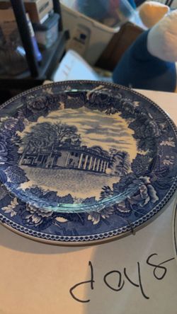 Vintage Blue and White Transfer Ware Decorative Plate