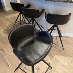 Barstools Counter Height Swivel (set of 4) Copenhagen Black Leather