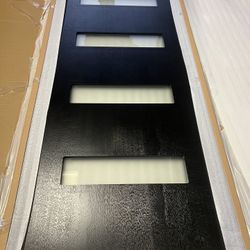 36 in. x 80 in. Right-Hand Inswing 4-Lite Water Wave Glass Black Painted Fiberglass Prehung Front Door